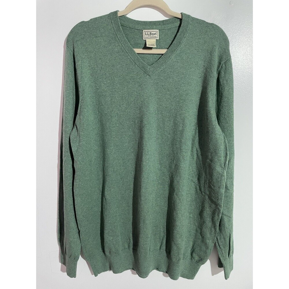 Vtg LL Bean Sweater‎ Mens XLT Green Cashmere Cotton Preppy Minimalist Office